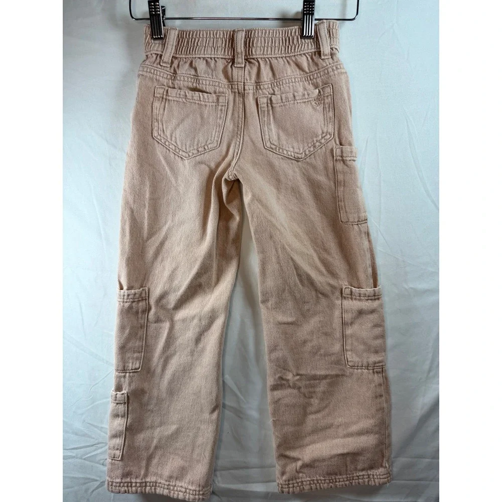 Justice‎ Girls Tan Cargo Pants Cotton Denim Utility Trousers Size 7 wide leg